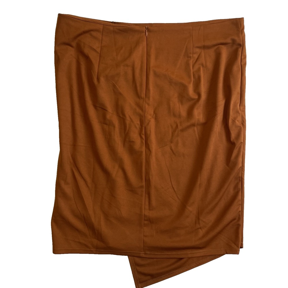 Kate Kasin Womens Faux Wrap Knot Front Asymmetric Midi Skirt Copper, 3XL - Picture 6 of 8